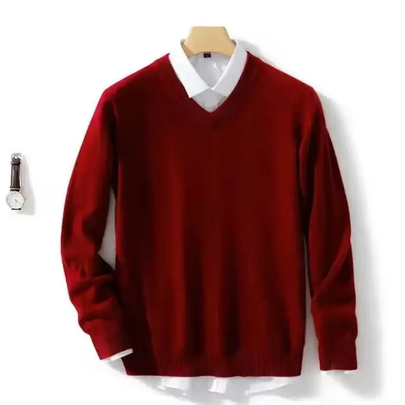 Men's V-Neck Wool Knit Pullover Sweater