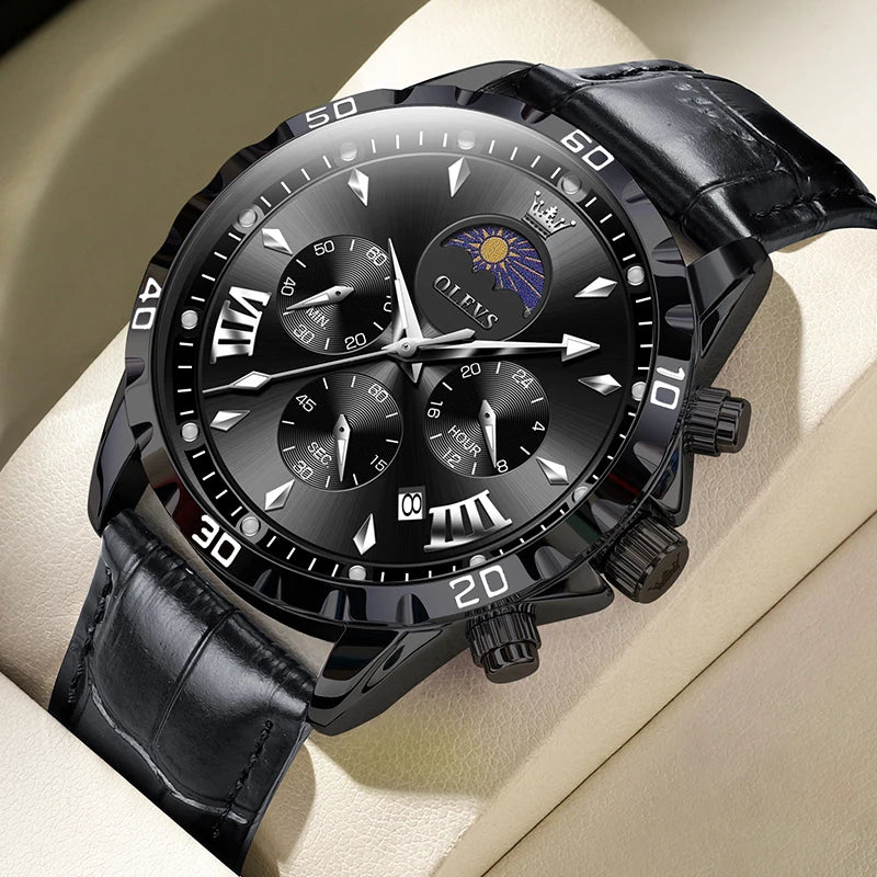 OLEVS Original Moon Phase Men Watches Luminous Waterproof Steel