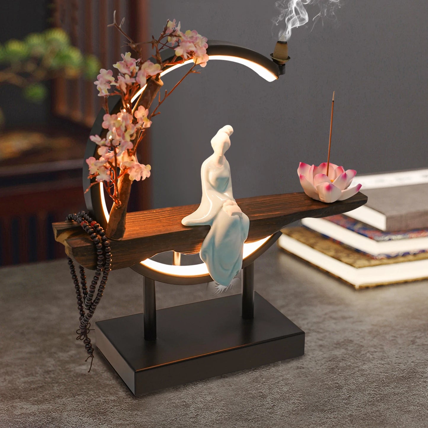 Bymaocar New Chinese Style Zen Meditation Incense Burner Set Unique Smoke Tabletop Decoration for Living Rooms and Tea Rooms