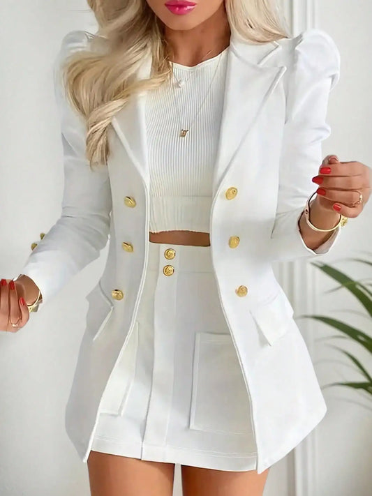 Guangdong Women Slim Two Piece Suit Jacket And Mini Skirt