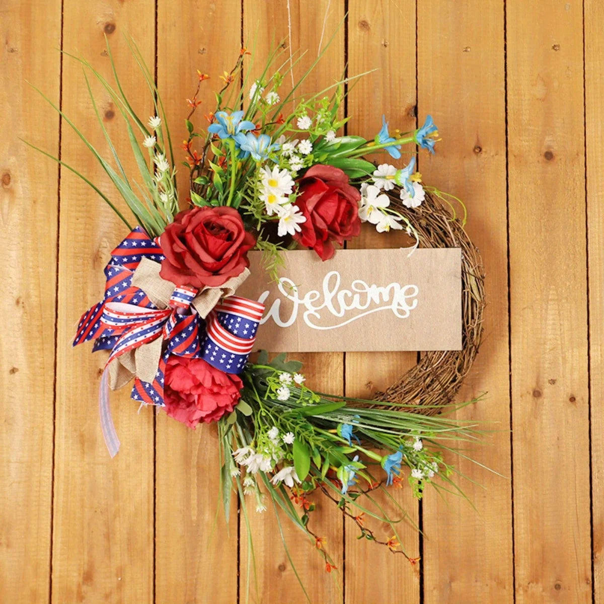 Independence Day Rattan Patriotic Wreath 4Th of July