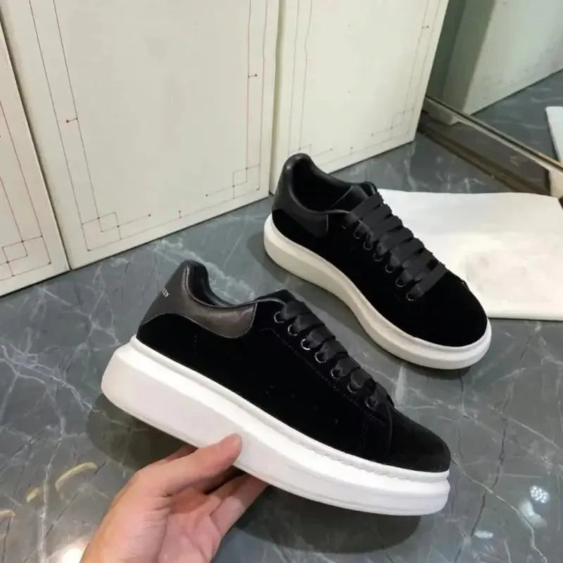 NONE Womens Leather Skateboard Flats Thick Sole Casual Shoes Unisex