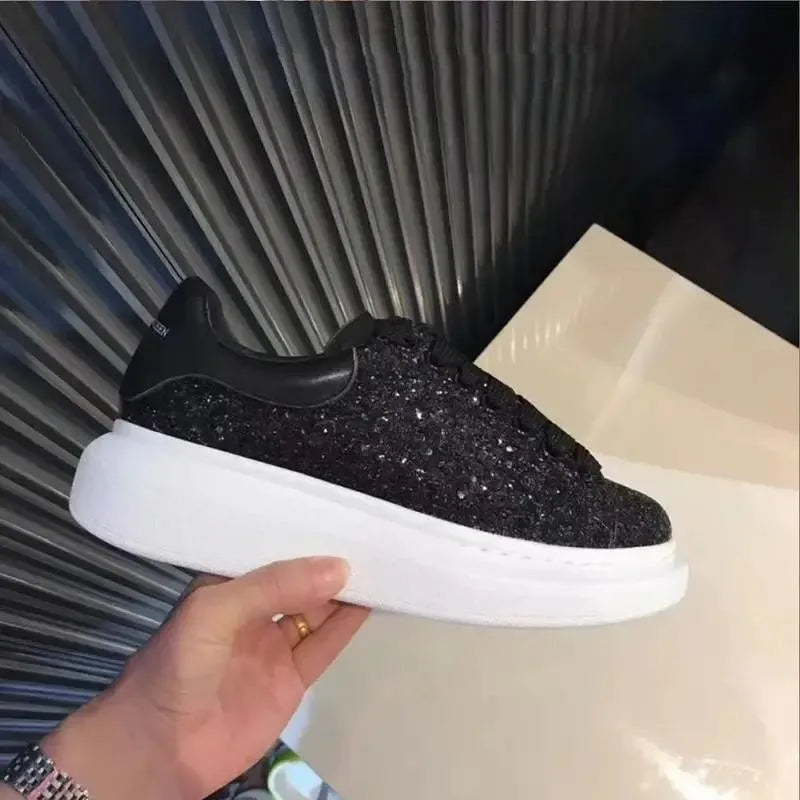 NONE Womens Leather Skateboard Flats Thick Sole Casual Shoes Unisex