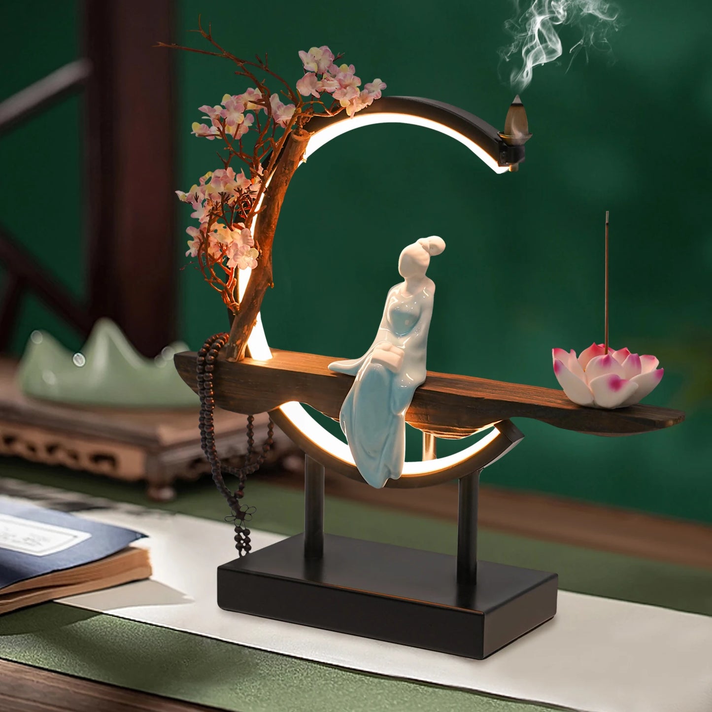 Bymaocar New Chinese Style Zen Meditation Incense Burner Set Unique Smoke Tabletop Decoration for Living Rooms and Tea Rooms