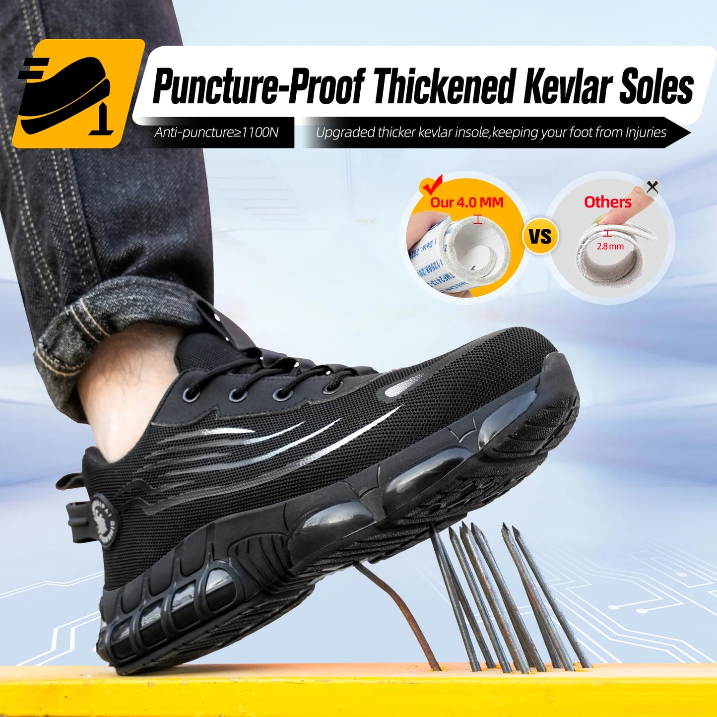 Men Lace Up Breathable Anti Puncture Casual Work Shoes