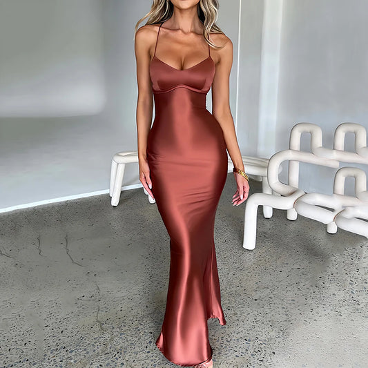 Backless Satin Mermaid Slip Dress For Women Elegant Party Gown