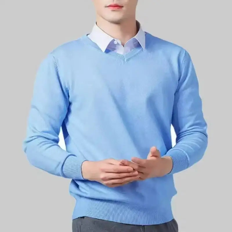Men's V-Neck Wool Knit Pullover Sweater