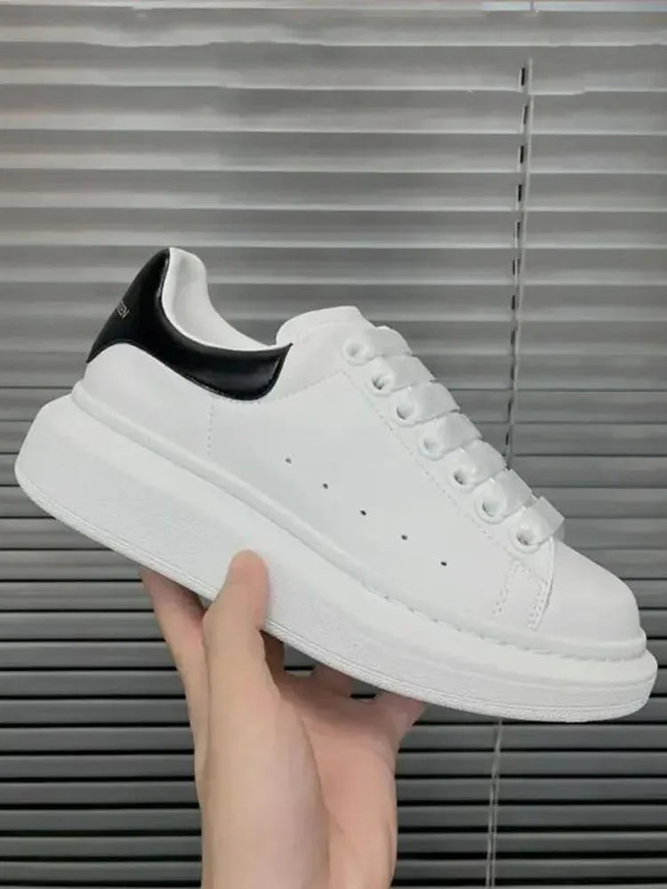 NONE Womens Leather Skateboard Flats Thick Sole Casual Shoes Unisex