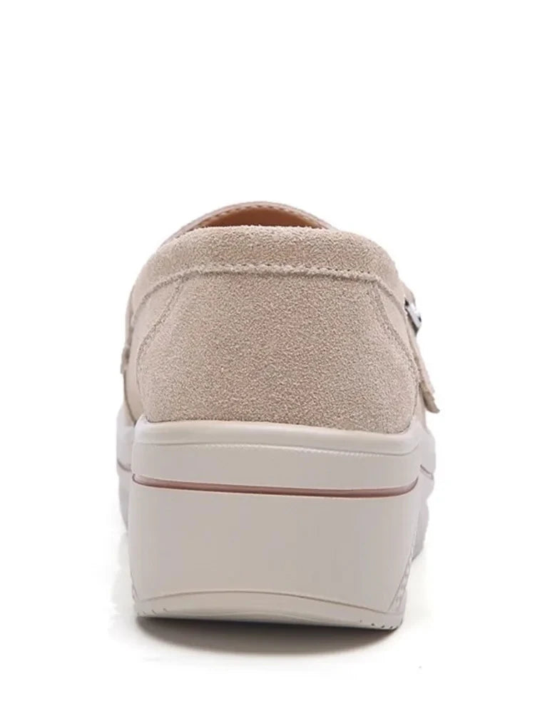 NONE Womens Leather Skateboard Flats Thick Sole Casual Shoes Unisex
