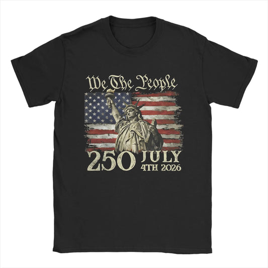250 Years America 250 1776 2026 250th Anniversary US Flag  T Shirt Men's  100% Cotton Vintage T-Shirt Short Sleeve Clothes Gift