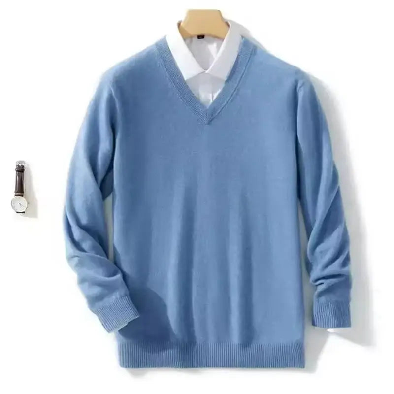 Men's V-Neck Wool Knit Pullover Sweater