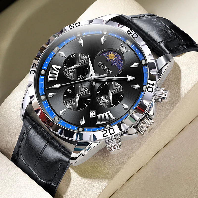 OLEVS Original Moon Phase Men Watches Luminous Waterproof Steel