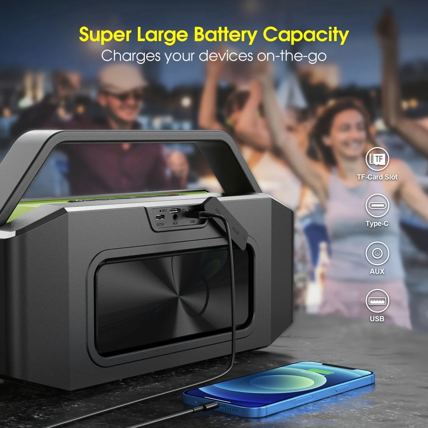 W-King 100W Peak Portable Bluetooth Speaker With Subwoofer Outdoor