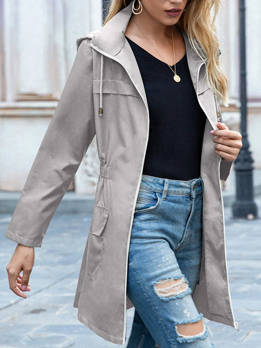 Women Waterproof Lightweight Rain Jacket Outdoor Windproof Trench Coat Pockets