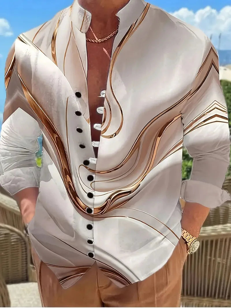 Men's Long Sleeve Linen Shirt Ethnic Vintage Hawaiian Style