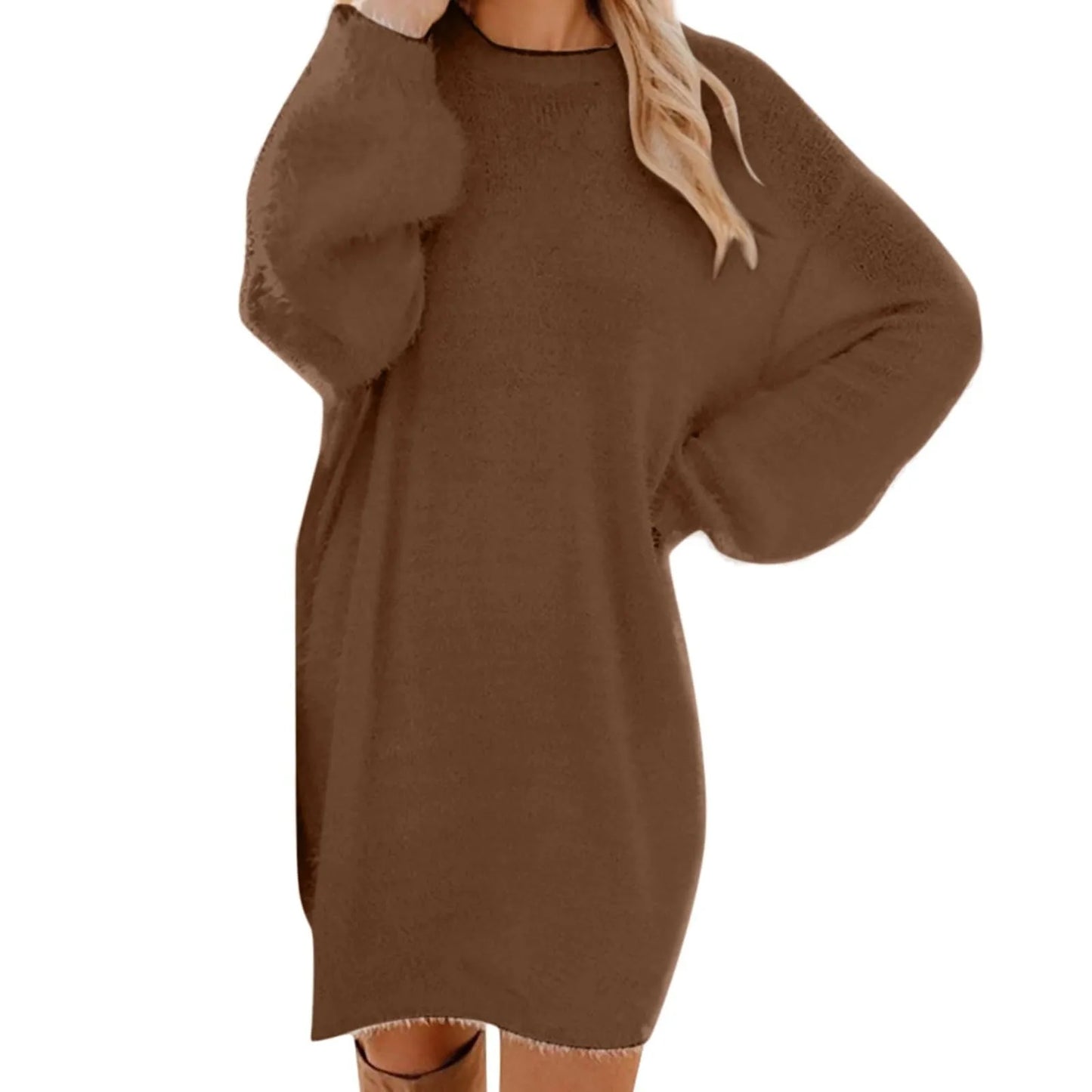 Women Winter Knit Sweater Dress Crewneck Warm Long Sleeve Casual