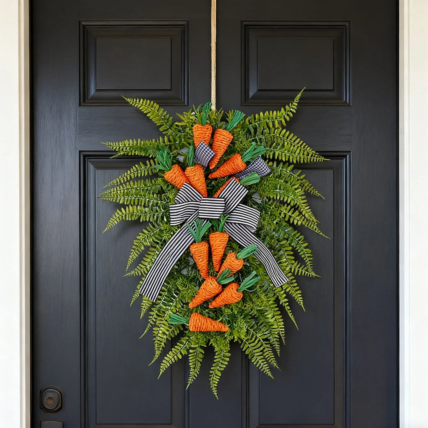 Easter Carrot Fern Wreath Door Decor Striped Bow Wreath Home Wall Hanging Decor 2026 Trendy Easter Garlands Style Corona