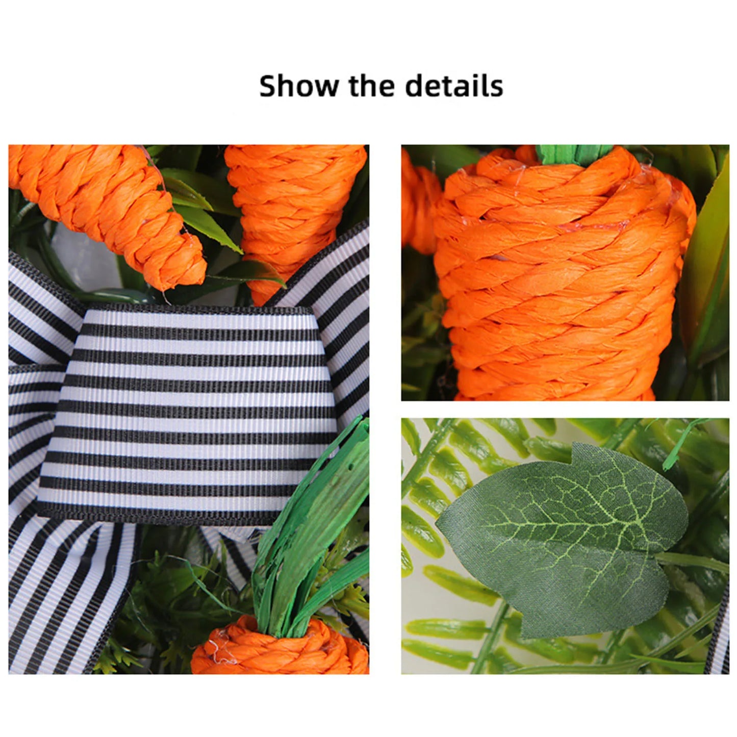 Easter Carrot Fern Wreath Door Decor Striped Bow Wreath Home Wall Hanging Decor 2026 Trendy Easter Garlands Style Corona