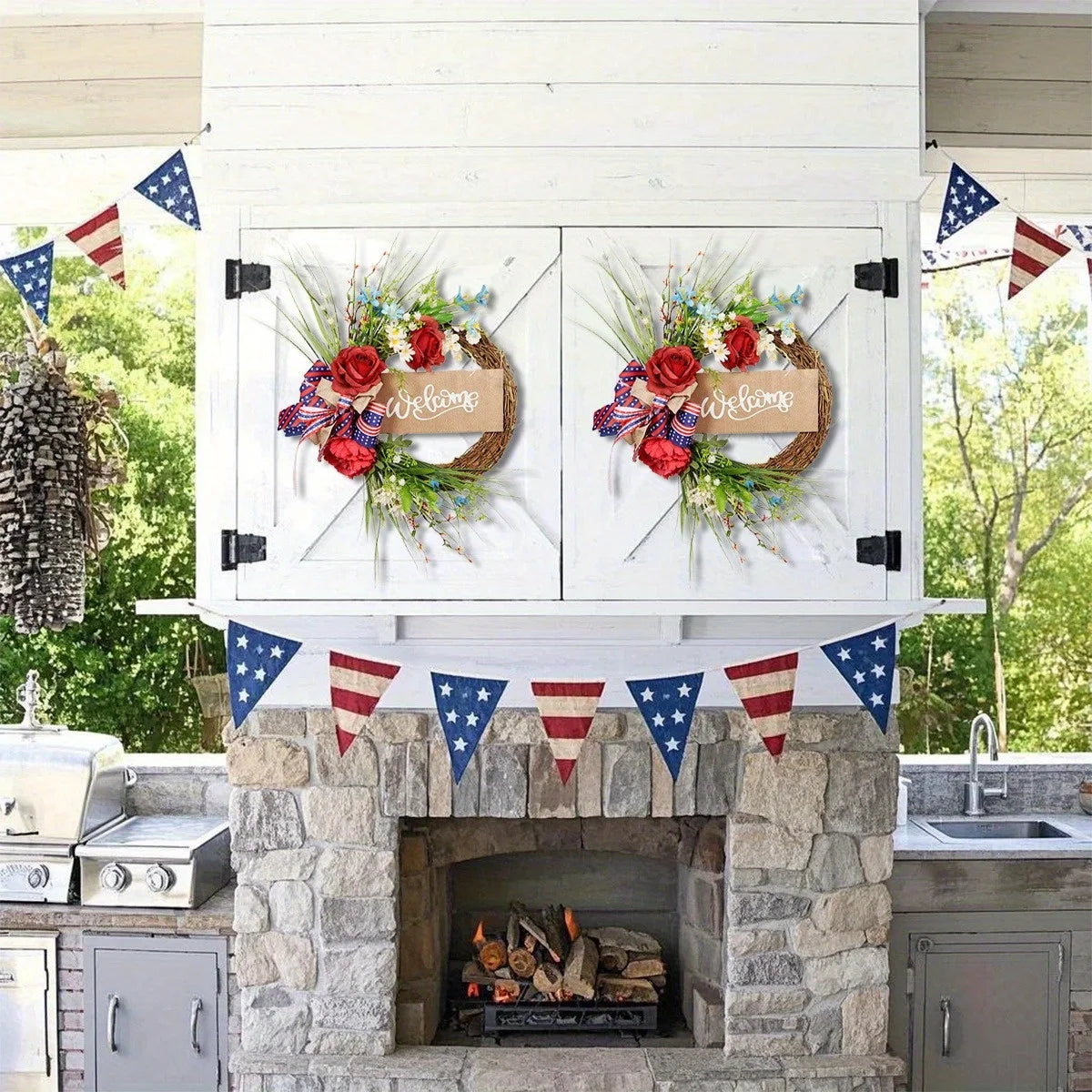 Independence Day Rattan Patriotic Wreath 4Th of July