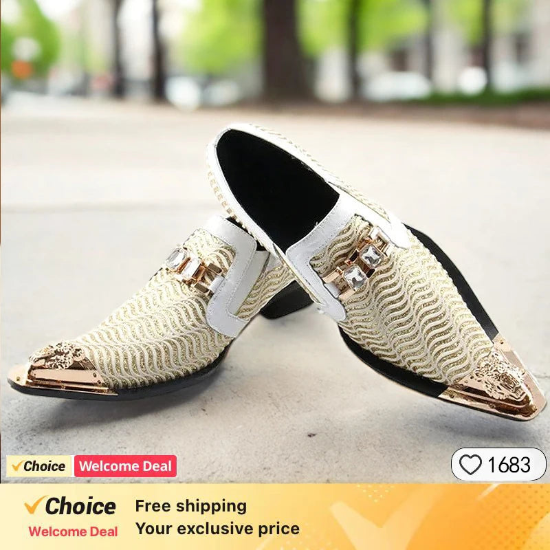 Handmade Italian Crystal Buckle Dress Shoes for Men