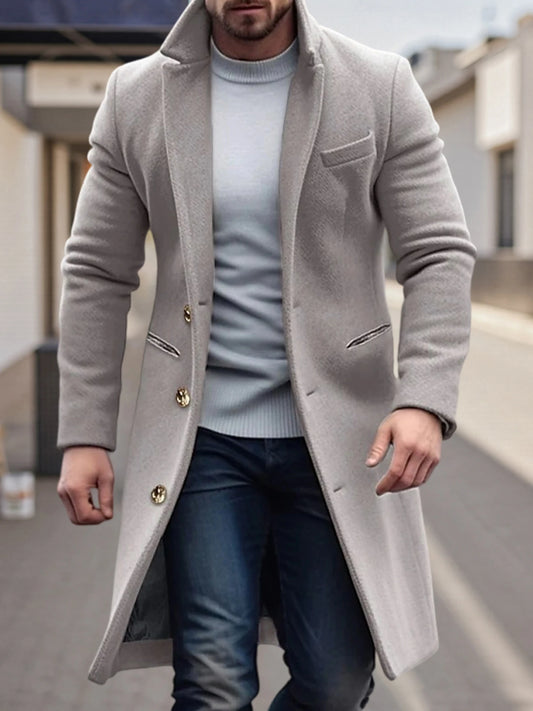 Men's Classic Wool Blend Pea Coat with Notched Lapel