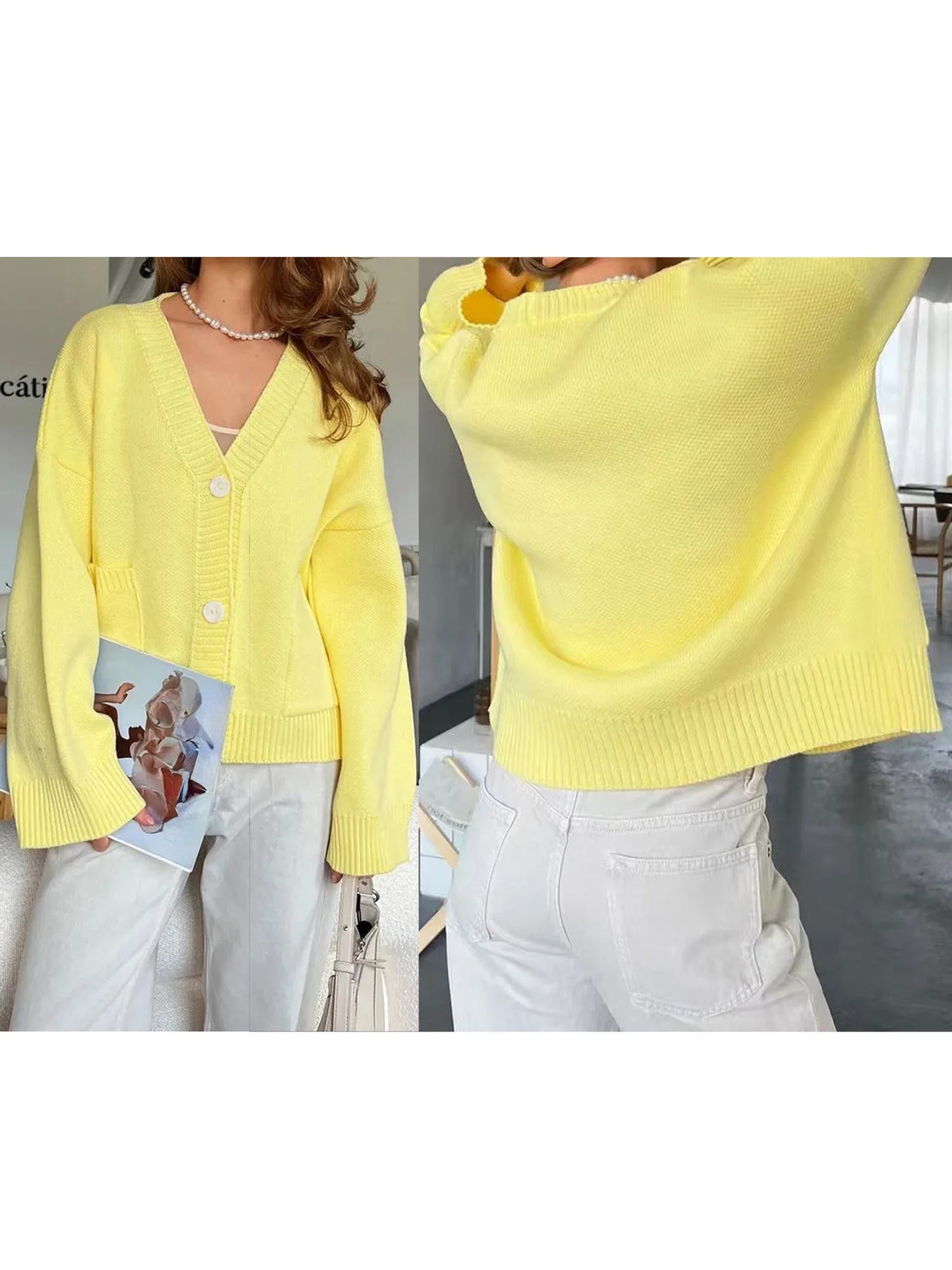 Hirigin Women's Long Sleeve V Neck Cardigan With Pockets