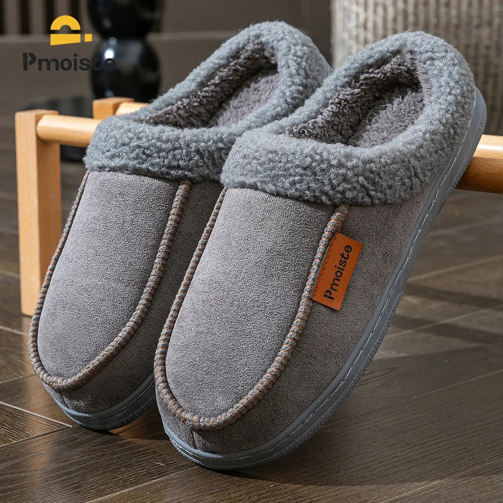 Men Suede Slippers Non Slip Memory Foam Cushion TPR Sole