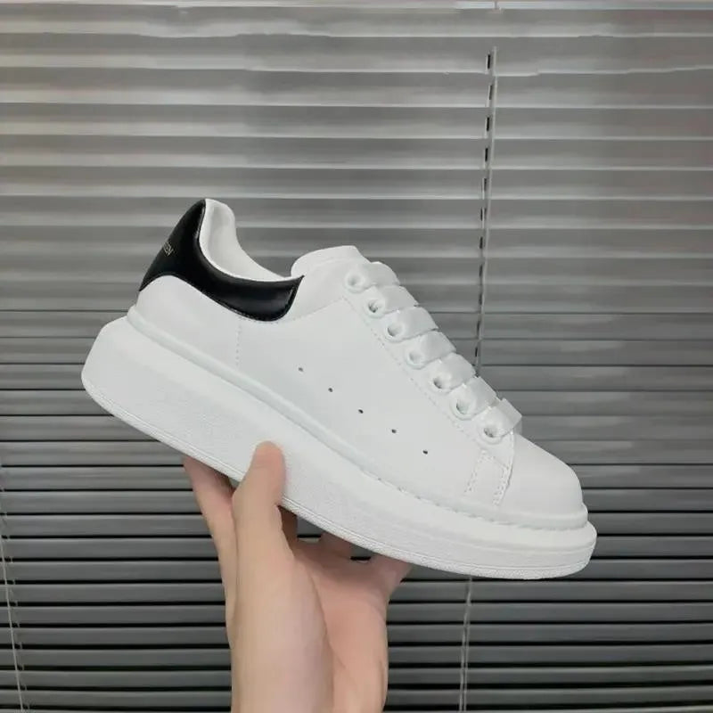 NONE Womens Leather Skateboard Flats Thick Sole Casual Shoes Unisex