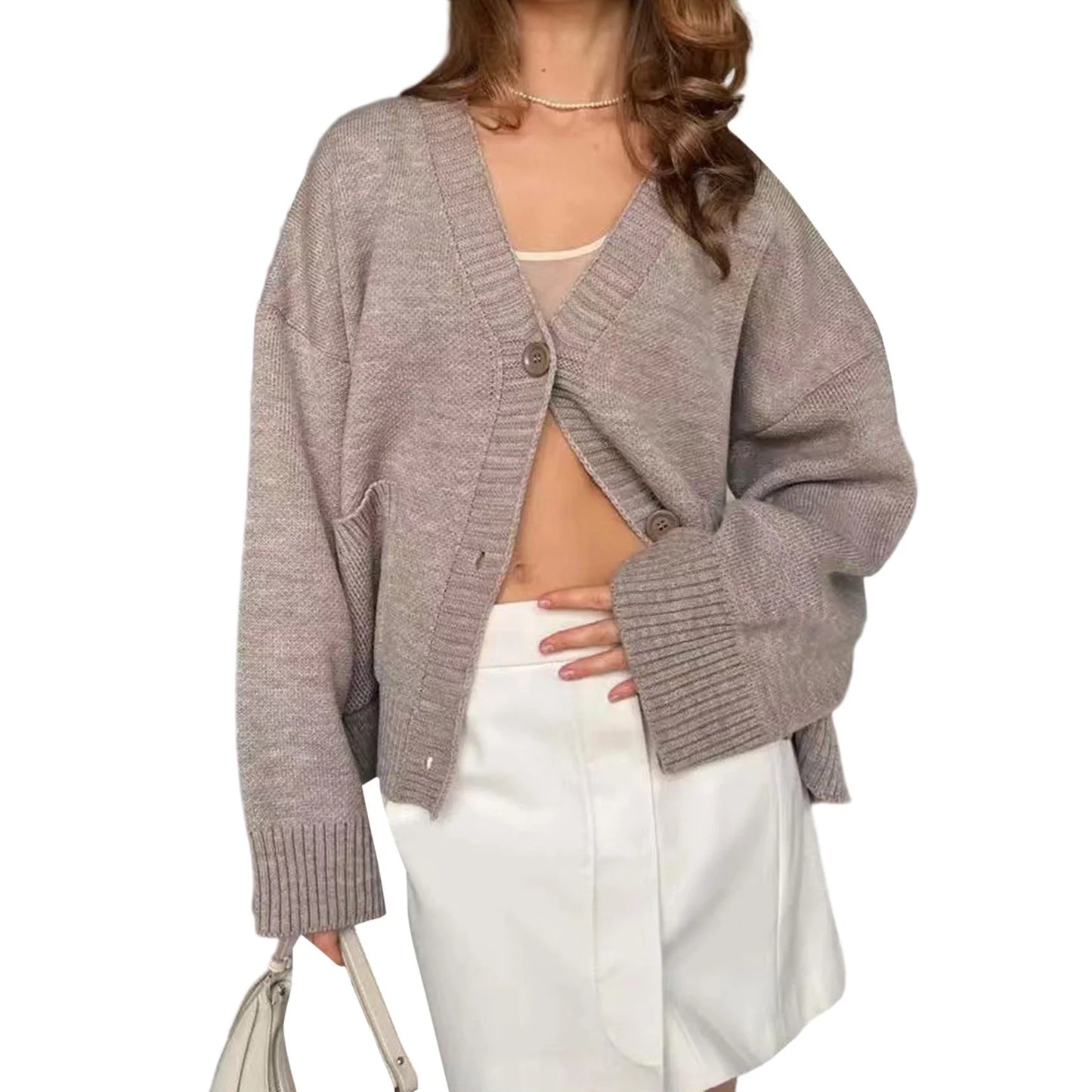 Hirigin Women's Long Sleeve V Neck Cardigan With Pockets