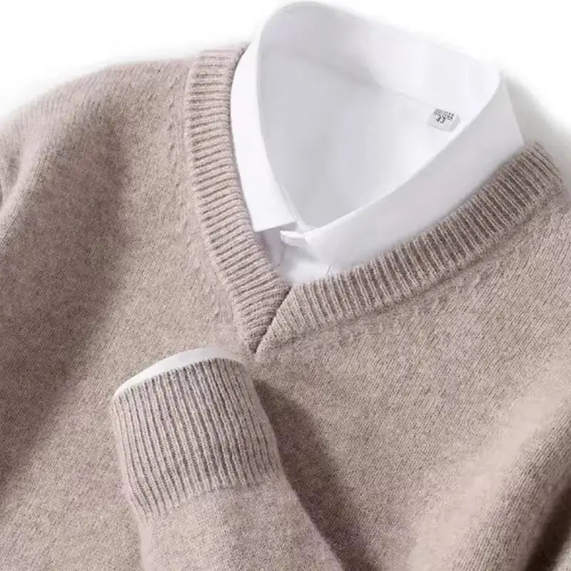 Men's V-Neck Wool Knit Pullover Sweater