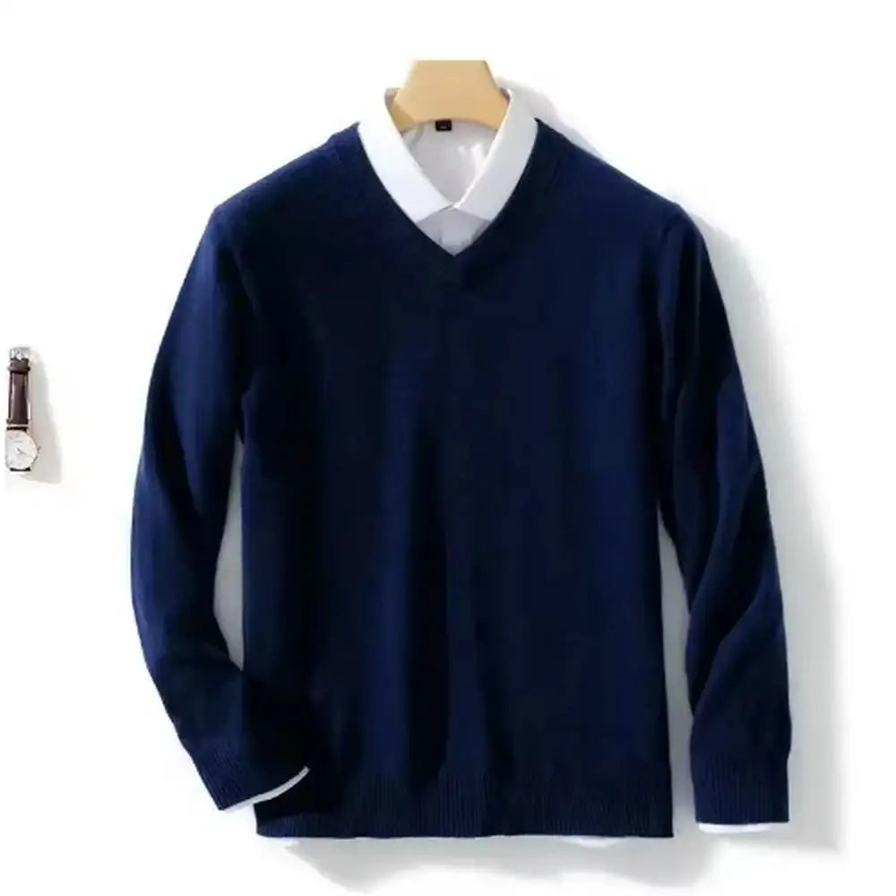 Men's V-Neck Wool Knit Pullover Sweater