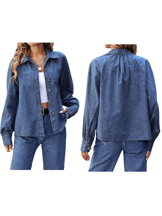 Hirigin Distressed Denim Jacket Frayed Hem Long Sleeve