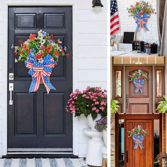Front Door Hanger Basket Wreath for 4th of July Decor