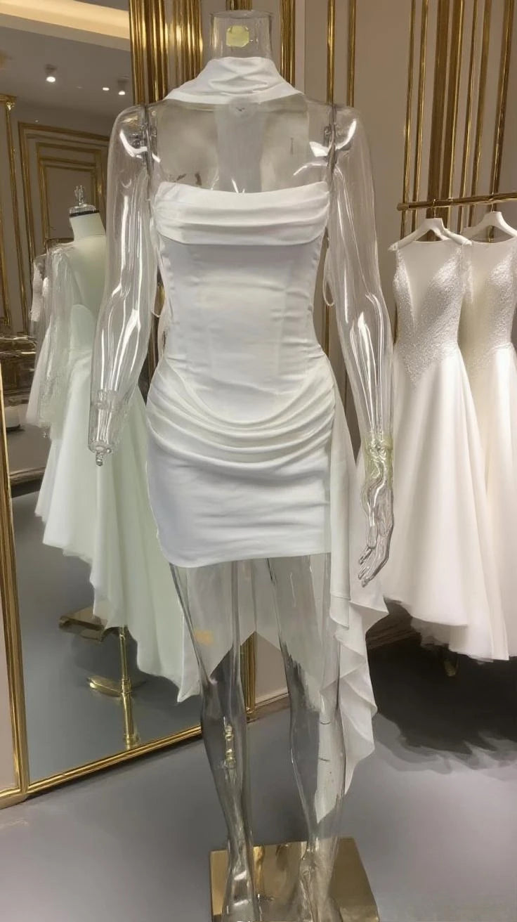 Suninheart Strapless Corset Dress Satin Mini With Scarf Women Cocktail