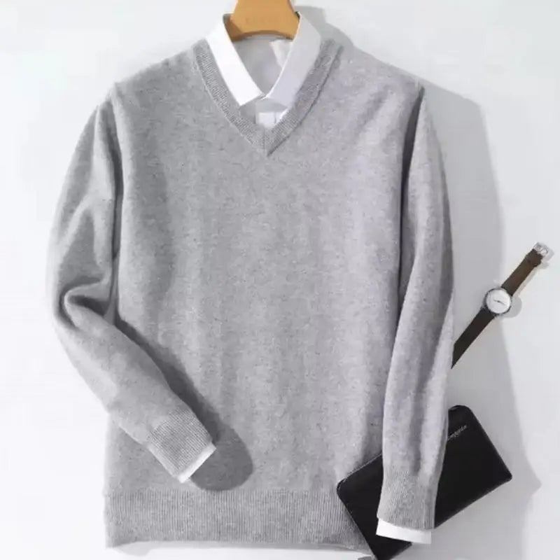 Men's V-Neck Wool Knit Pullover Sweater