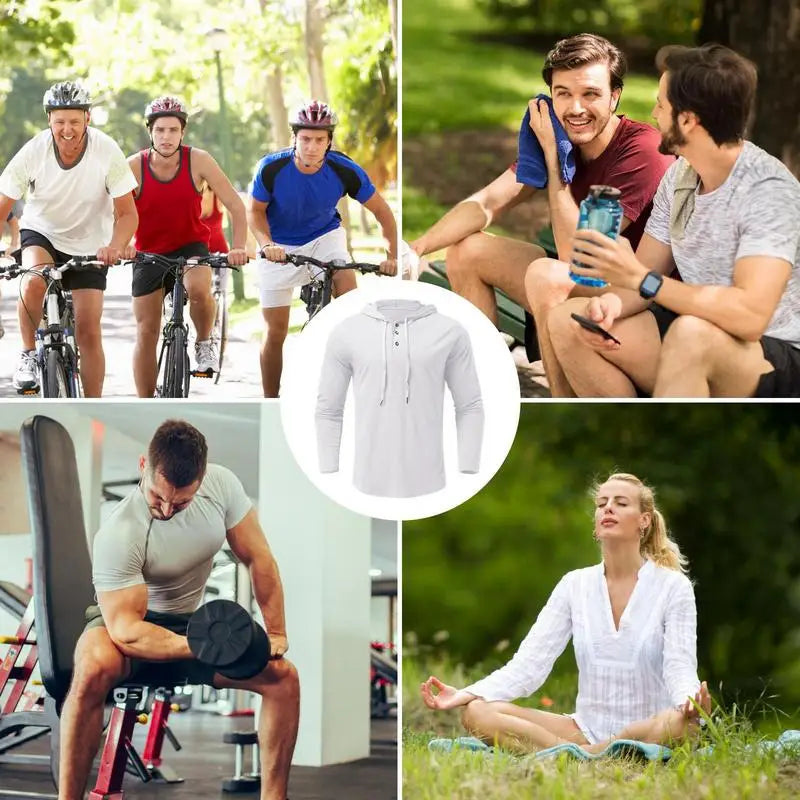 Men's Athletic Hoodies Solid Hooded Long Sleeve Top Casual