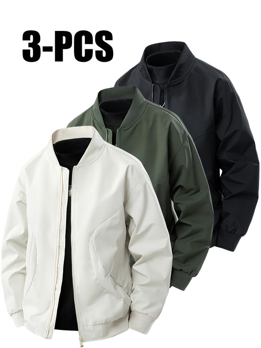 3pcs Set of Men's Jackets New Spring and Autumn Thin Collar Jacket for Youth Versatile Outerwear for Young People