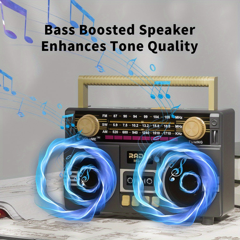 Portable FM/AM/SW Radio- Solar & USB Powered, 1200mAh Lithium Battery, Wireless, Support TF Card/USB/AUX Playback,Compact Design with Ergonomic Handle & Speaker - Ideal for Indoor/Outdoor, Camping, Emergencies - Solar-Powered
