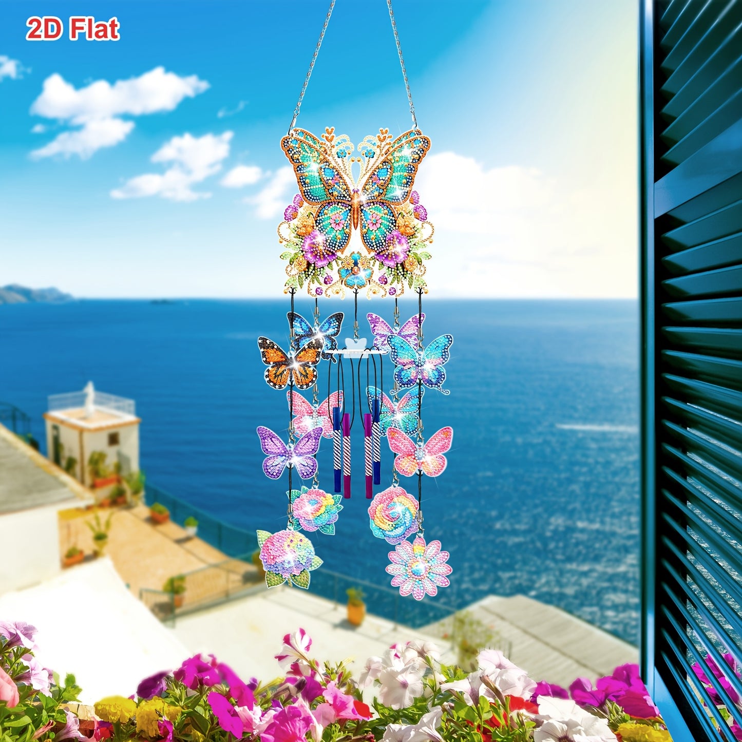 LINKSTYLE DIY Diamond Painting Wind Chime Kit Butterfly Rotating