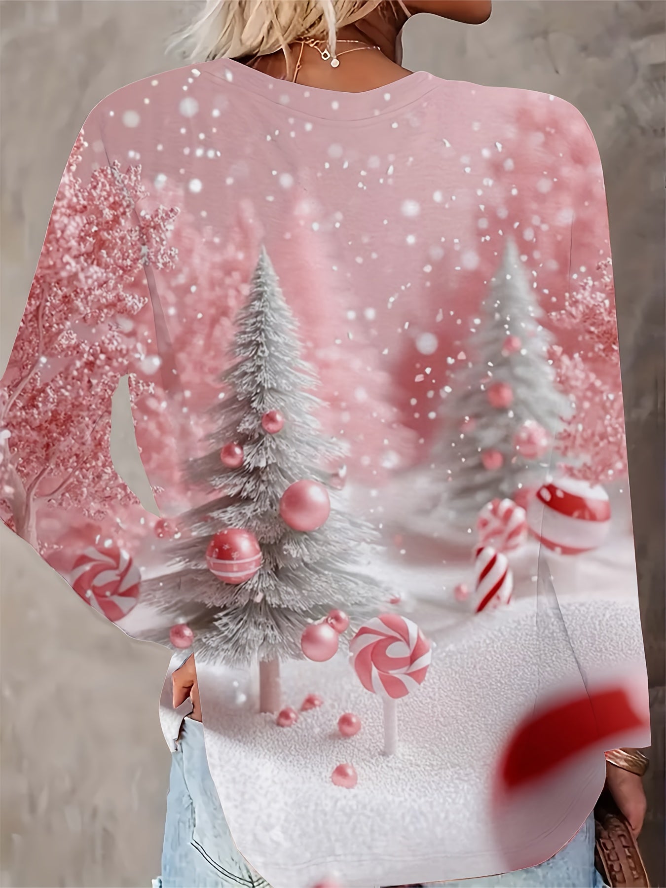 Breathable 3D Full Printed Christmas V Neck Shirt For Ladies
