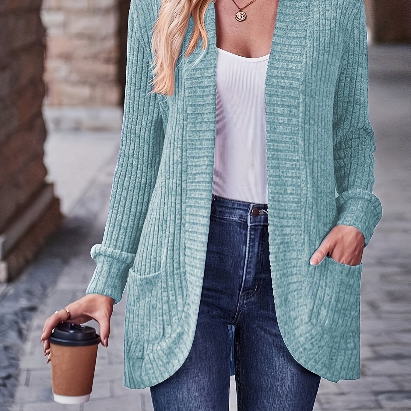 Women's Loose Fit Long Sleeve Blouse With Open Collar Pockets