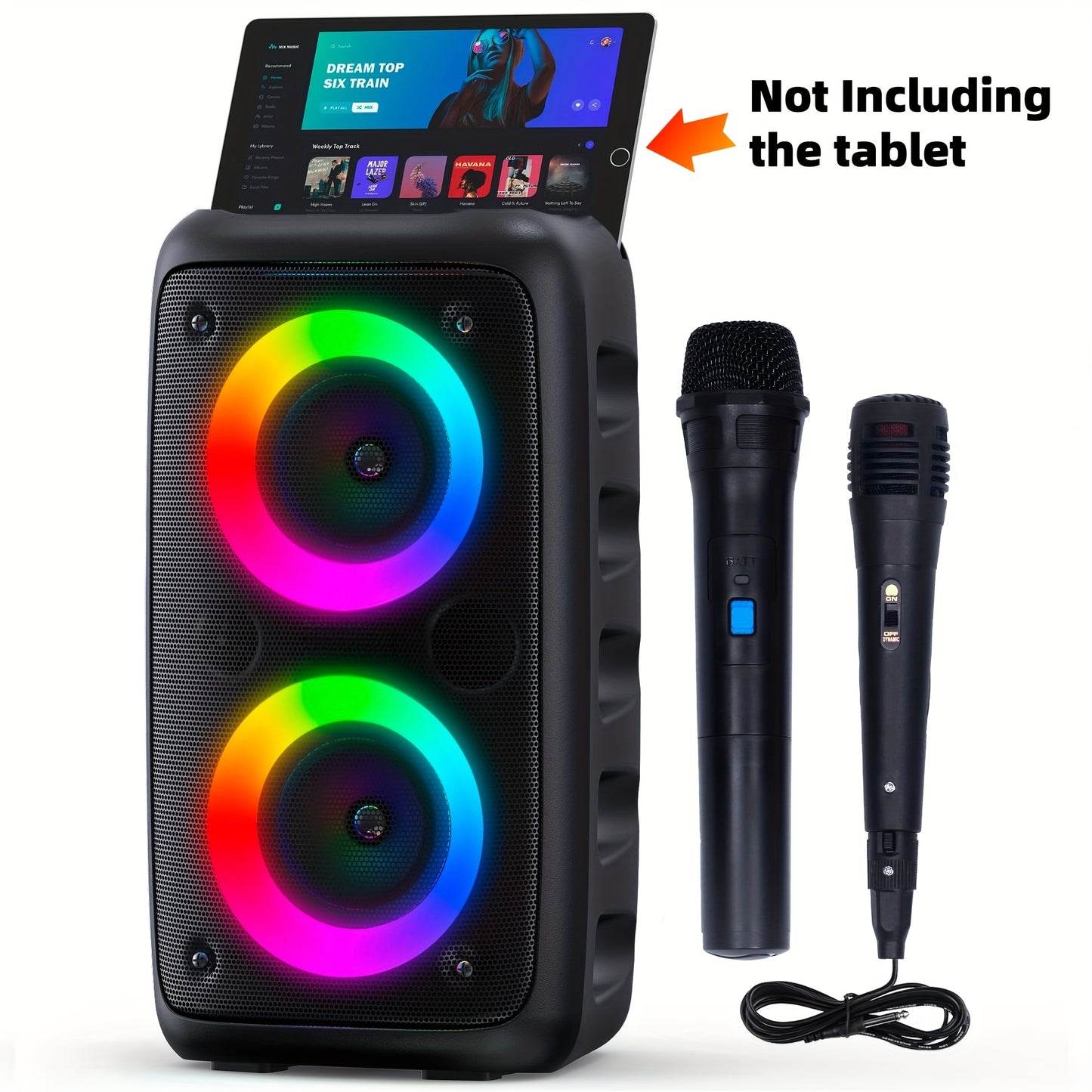 GDHENGYIN Karaoke Machine With Wireless Microphone And LED Lights
