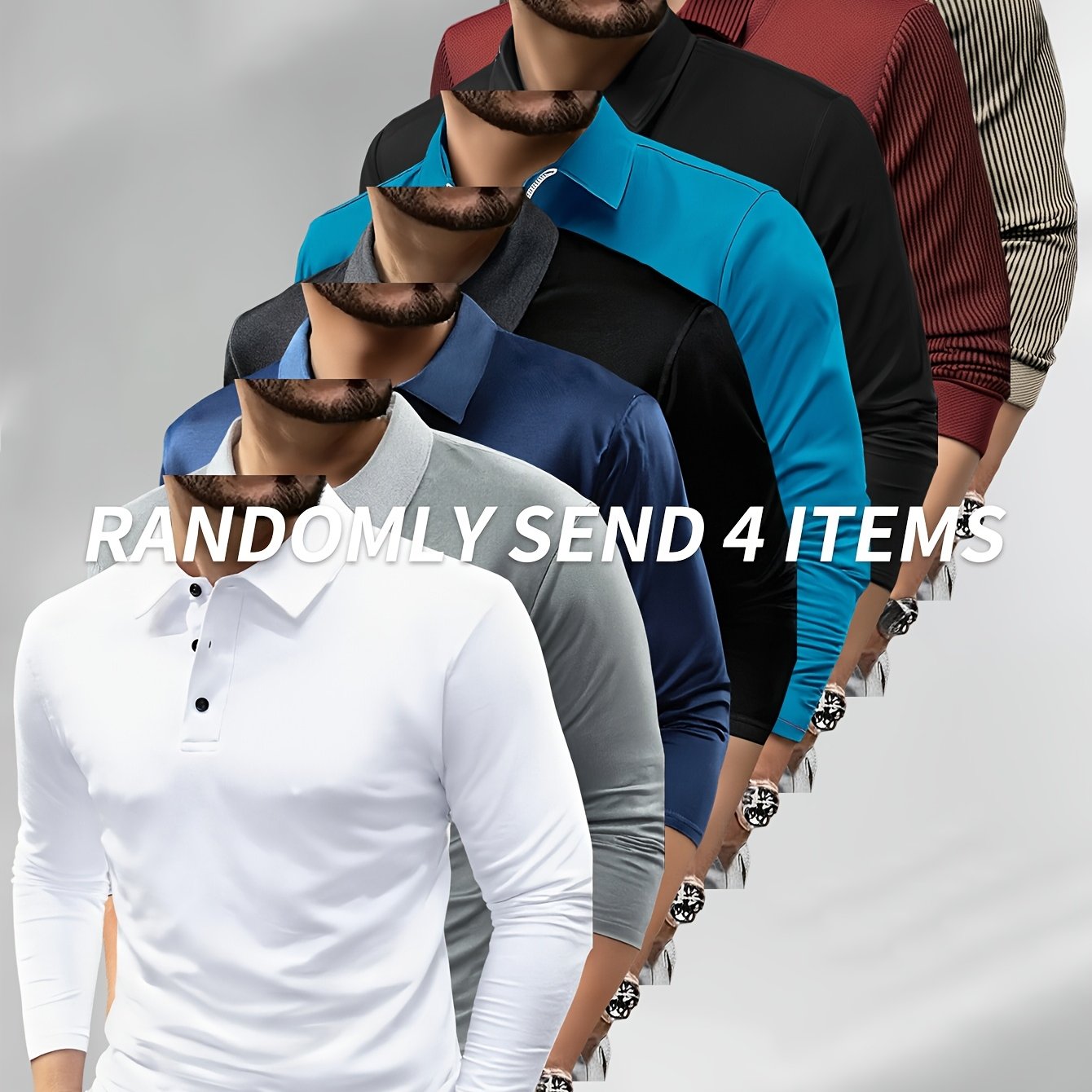 Winthunder Men Long Sleeve Polo Shirt 4 Pack Set Bundle