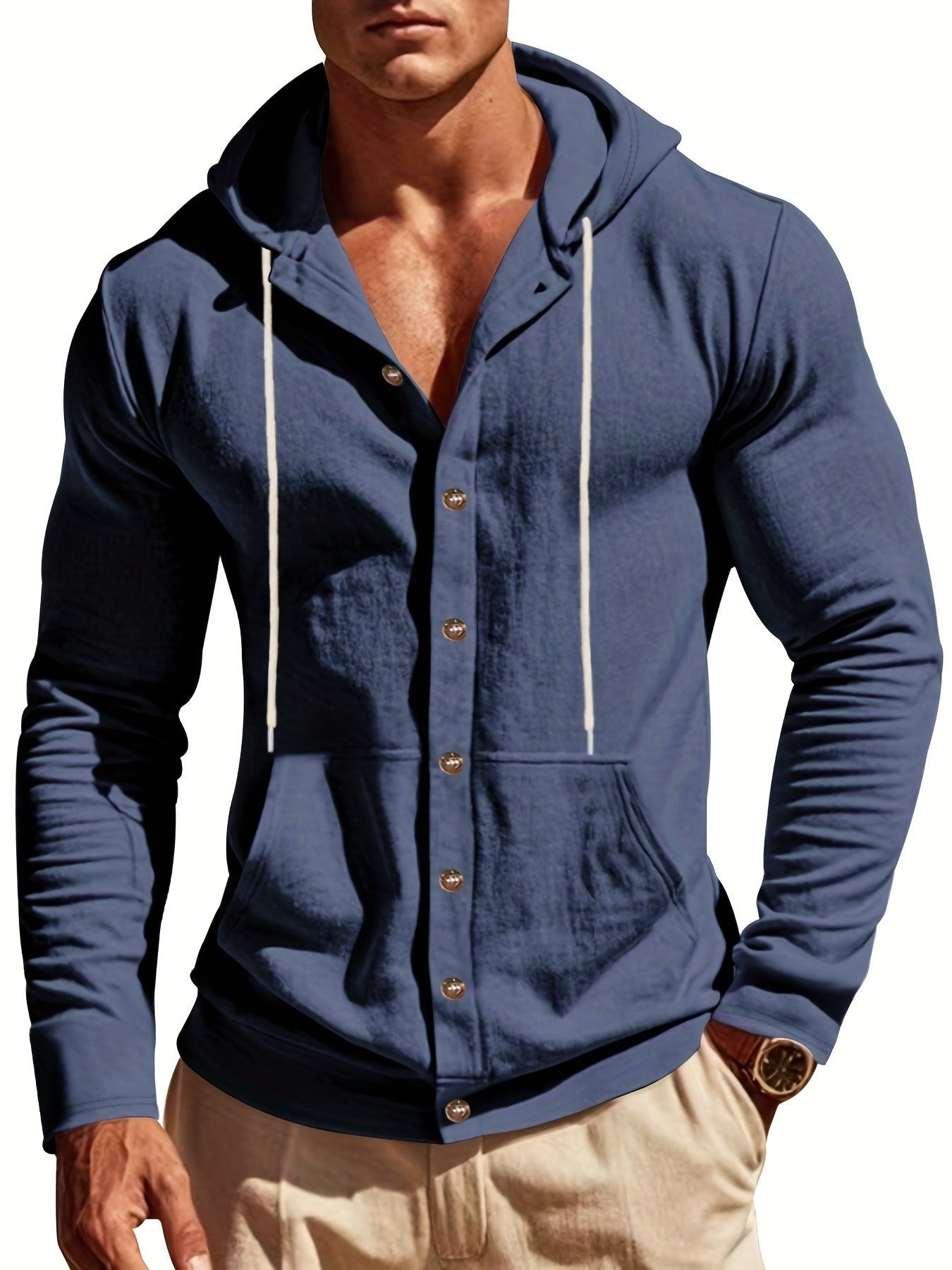 Mens Linen Hooded Shirt Casual Outdoor Everyday Wear