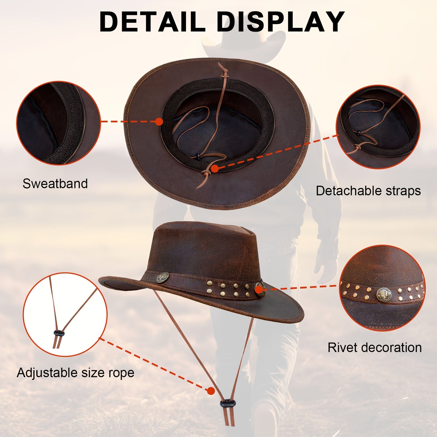 Dream Apparel Australian Cowboy Leather Hat Unisex Lightweight Wide Brim