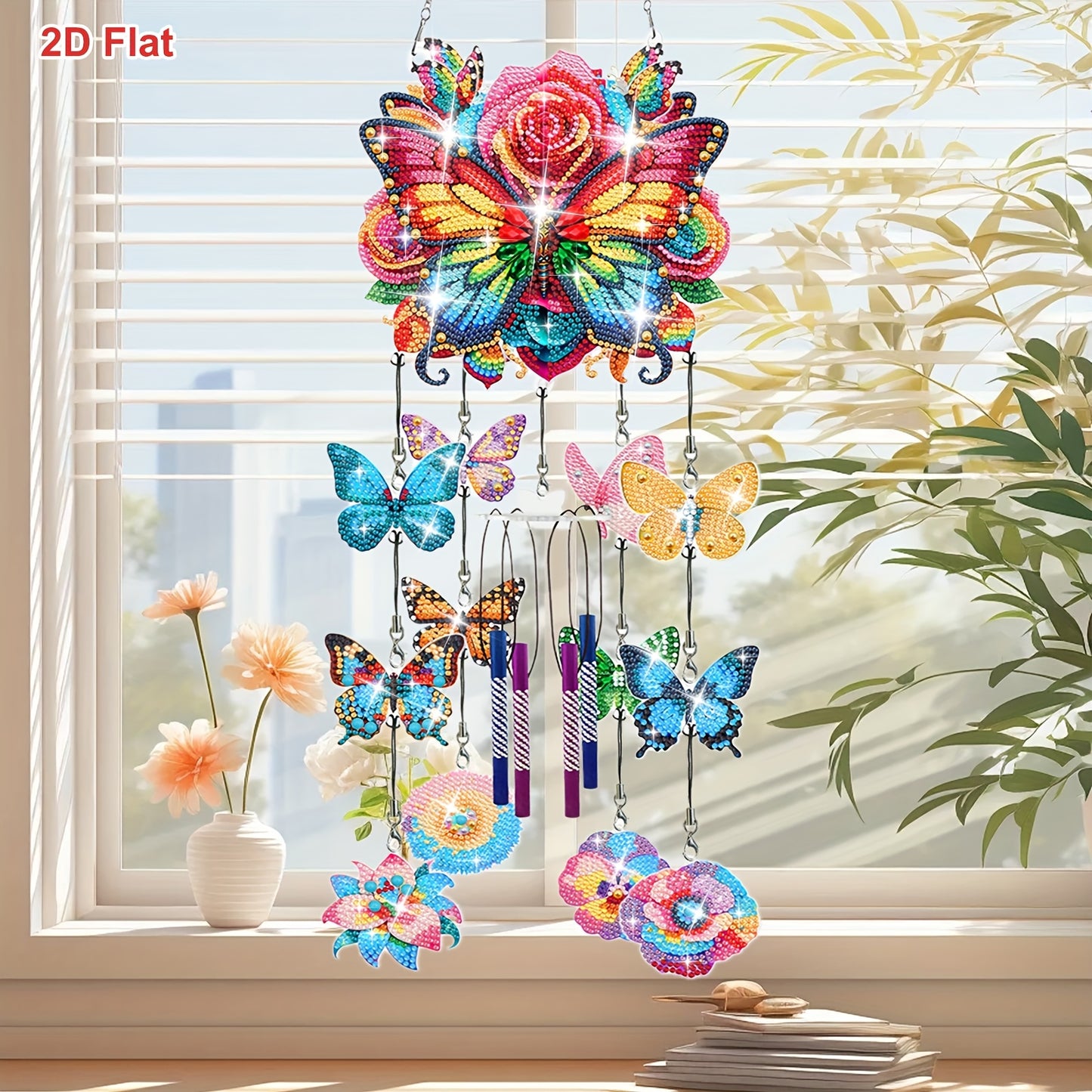 LINKSTYLE DIY Diamond Painting Wind Chime Kit Butterfly Rotating
