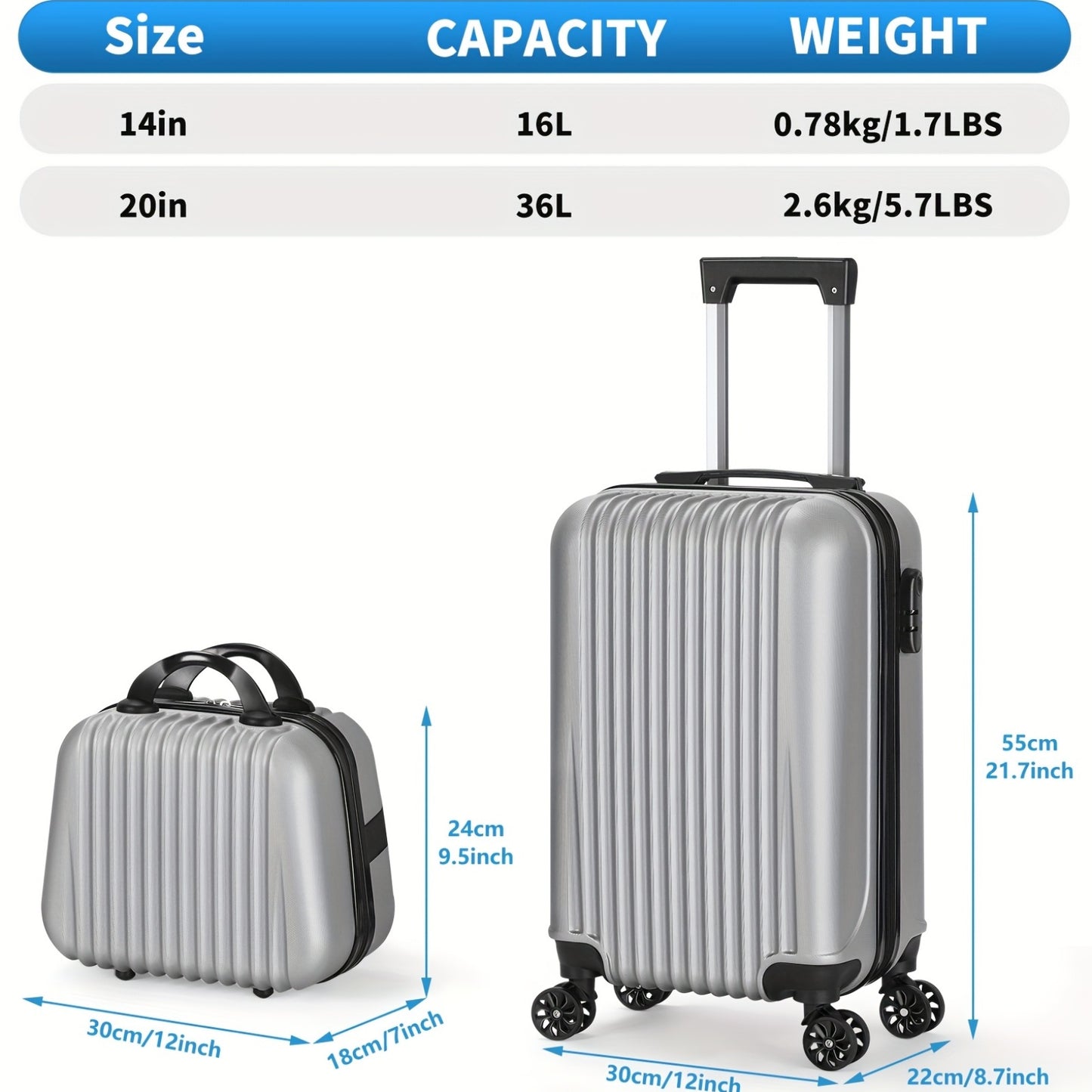 BTY Two Piece Luggage Set with Spinner Wheels Travel Case