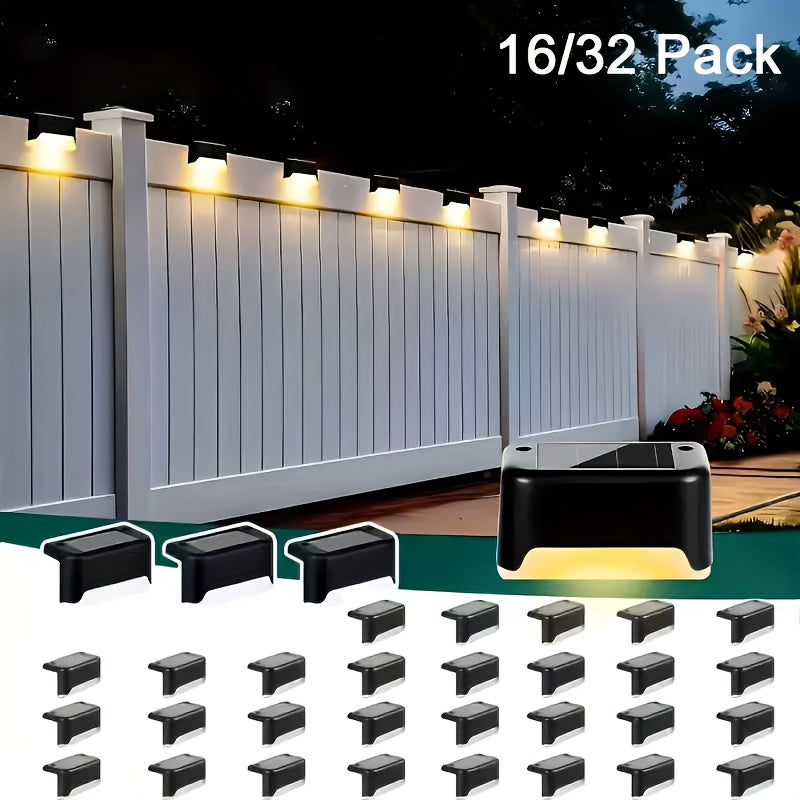 32pcs/16pcs Solar Powered LED Deck Lights - Auto On/Off, 12 Hours Continuous Lighting For Outdoor Stairs, Fence, Pathway, Ideal Step Light For Commercial Spaces Like Malls, Hotels, And Libraries, Fence Lights For Business,Gre