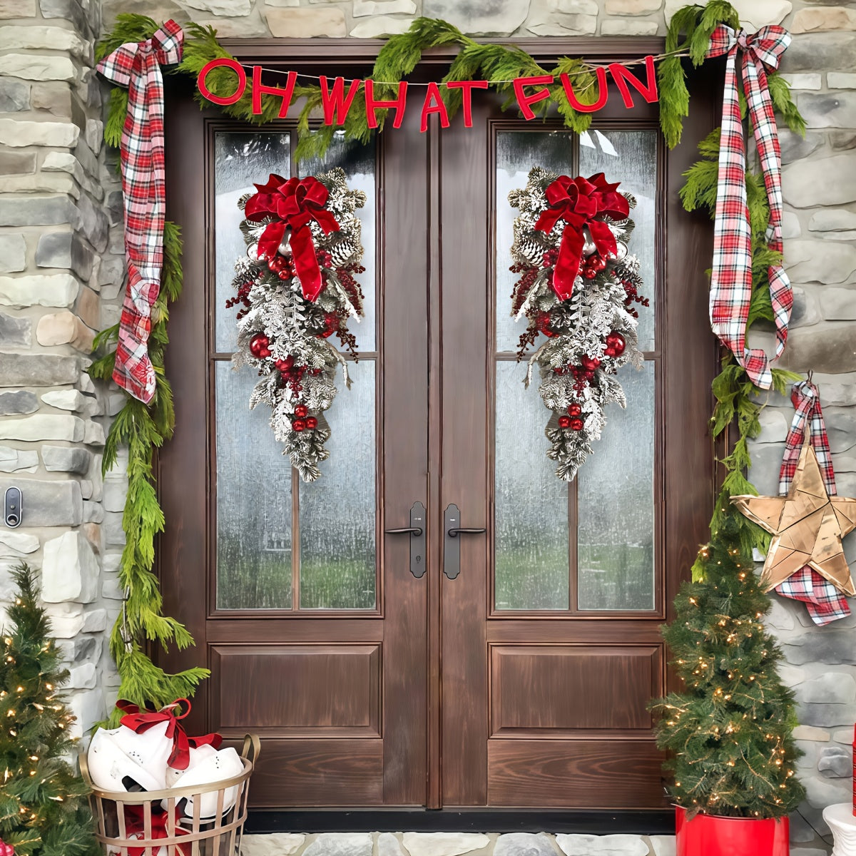 Artificial Christmas Teardrop Swags Wreath For Stair Railings