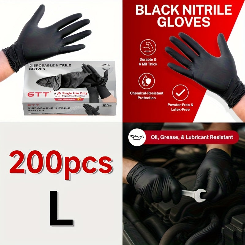 200 Count Bulk Pack Heavy-Duty Nitrile Gloves - 6 Mil Thickness, Latex-Free &, Chemical Resistant, Flexible Form-Fitting Gloves Suitable for Industrial,, Automotive,, Use (200pcs Box)